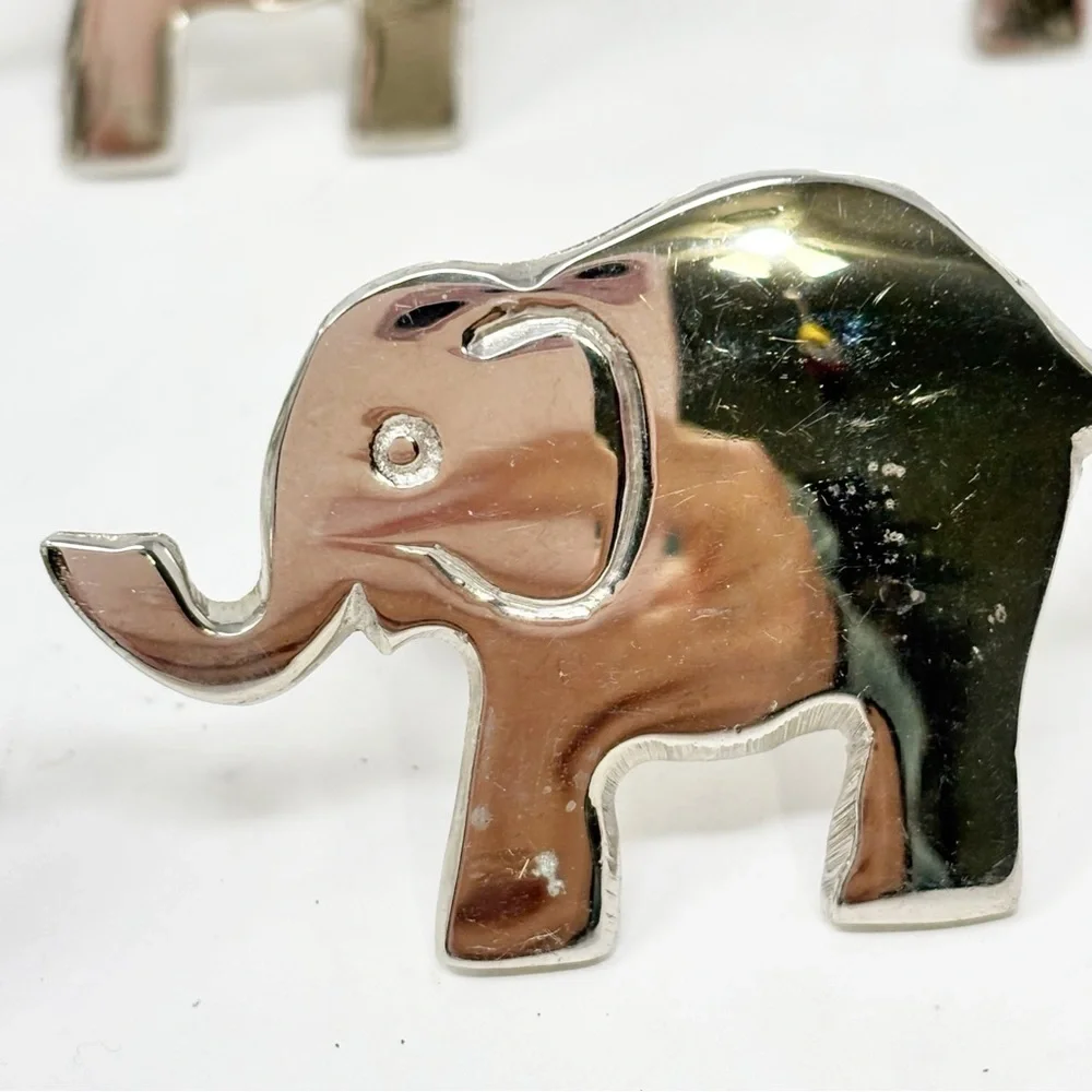 PIER 1 Set Of 8 Nickel Plated Elephant Napkin Rings 2.25” X 1.5” Detailed Trunk